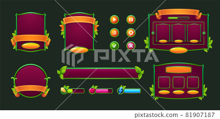 Game buttons and frames with green leaves Game buttons and frames with green leaves 81907187