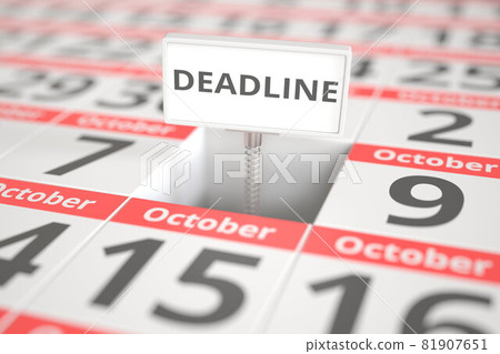 DEADLINE plate on October 8 in a calendar, 3d rendering DEADLINE plate on October 8 in a calendar, 3d rendering 81907651