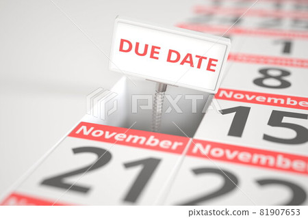 DUE DATE sign on November 14 in a calendar, 3d rendering DUE DATE sign on November 14 in a calendar, 3d rendering 81907653
