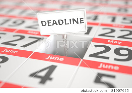 DEADLINE plate on May 28 in a calendar, 3d rendering DEADLINE plate on May 28 in a calendar, 3d rendering 81907655