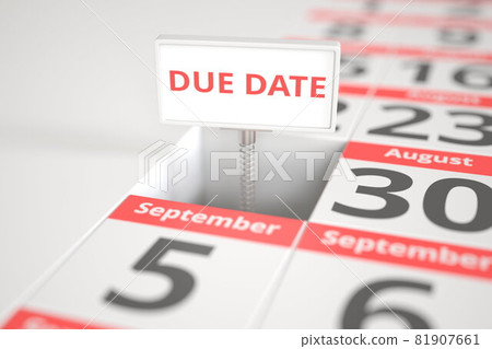 DUE DATE sign on August 29 in a calendar, 3d rendering DUE DATE sign on August 29 in a calendar, 3d rendering 81907661