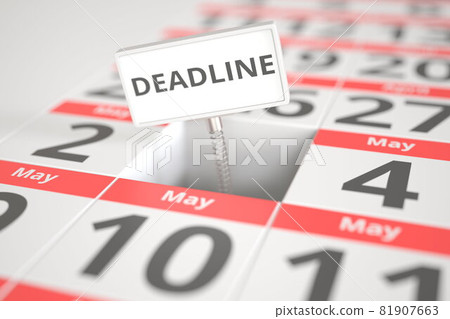 DEADLINE plate on May 3 in a calendar, 3d rendering DEADLINE plate on May 3 in a calendar, 3d rendering 81907663