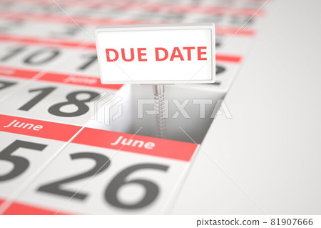 DUE DATE sign on June 19 in a calendar, 3d rendering 81907666