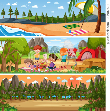 Different nature landscape at daytime scene with cartoon character Different nature landscape at daytime scene with cartoon character 81907802