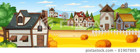 Medieval town landscape scene Medieval town landscape scene 81907805