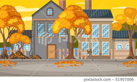 Autumn season with building in town Autumn season with building in town 81907806