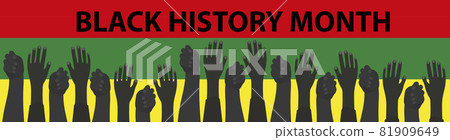 Black history month, template for your design with hands up. African American History Poster, card, background. Vector illustration Black history month, template for your design with hands up. African American History Poster, card, background. Vector illustration 81909649