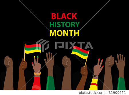 Black history month, template for your design with hands up. African American History Poster, card, background. Vector illustration Black history month, template for your design with hands up. African American History Poster, card, background. Vector illustration 81909651