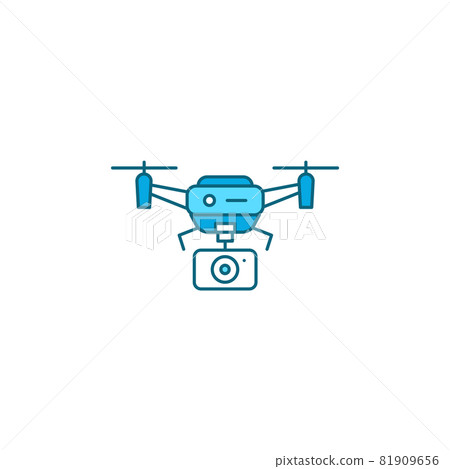 Drone with camera automatic unmanned control color line icon. Aircraft device Drone with camera automatic unmanned control color line icon. Aircraft device 81909656