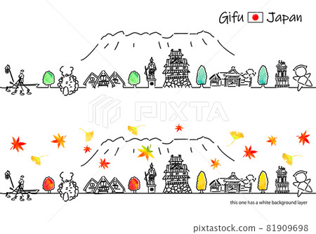 Cityscape simple line drawing set of sightseeing spots in Gifu prefecture in autumn Cityscape simple line drawing set of sightseeing spots in Gifu prefecture in autumn 81909698