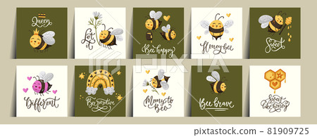 Honey bee cute summer card set. Honey bee cute summer card set. 81909725
