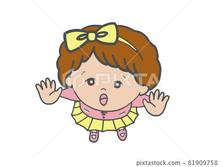 Color illustration of a girl looking up and appealing for something Color illustration of a girl looking up and appealing for something 81909758