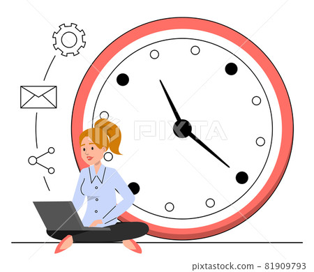 Woman working sitting at the big clock 81909793