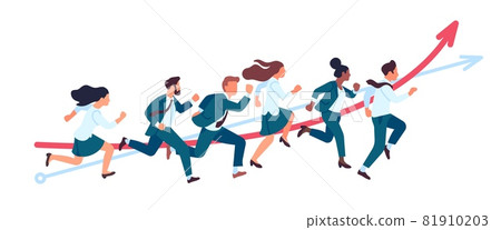Business people run. Teamwork running competitions, office persons in race for success, professionals participate marathon, vector concept Business people run. Teamwork running competitions, office persons in race for success, professionals participate marathon, vector concept 81910203