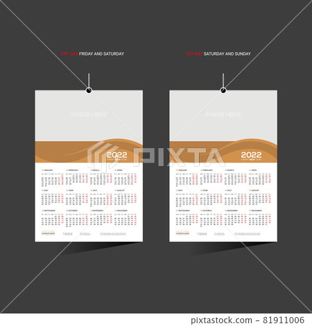 Brown colored 12 month 2022 vector wall calendar design for any kind of use 81911006