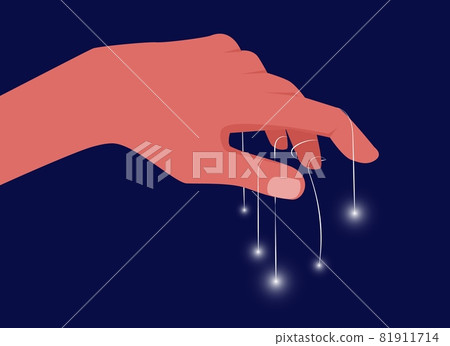 Hand holding stars on fingers. Shine lights on strings, mystical or magical boho vector background 81911714