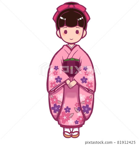 A girl standing in a cherry blossom kimono 81912425