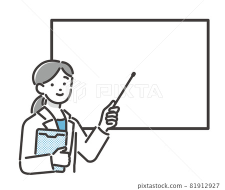 Vector illustration material of a female doctor explaining to a patient on a whiteboard with a pointer / pharmacist / doctor Vector illustration material of a female doctor explaining to a patient on a whiteboard with a pointer / pharmacist / doctor 81912927