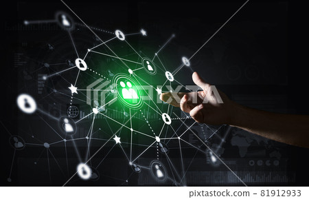 Creating modern wireless technologies as means of communucation and networking on dark background 81912933