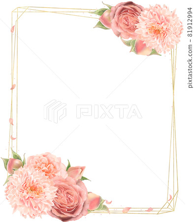Autumn flowers and buds plants Retro modern cute petals scattered gold white background autumn frame illustration material 81912994