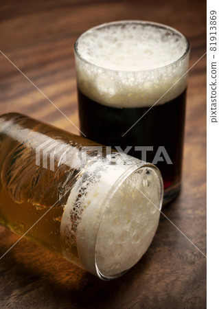 pilsner and beer jelly dessert in glass at restaurant 81913869