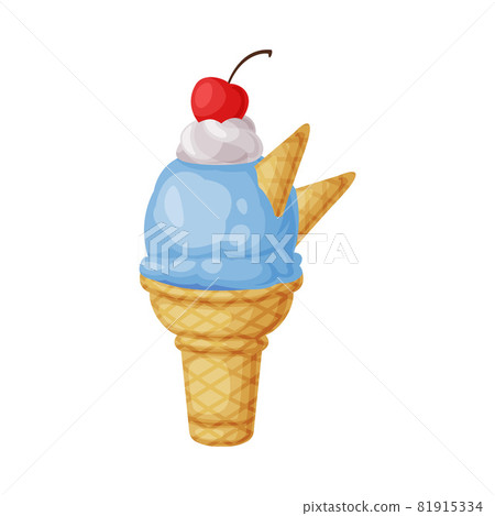 Blue Ice Cream in Waffle Cup with Whipped Cream and Berry on Top as Frozen Dessert and Sweet Snack Vector Illustration Blue Ice Cream in Waffle Cup with Whipped Cream and Berry on Top as Frozen Dessert and Sweet Snack Vector Illustration 81915334