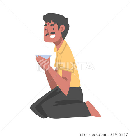 Indian Man Character Sitting on the Floor with Bowl Having Meal Vector Illustration Indian Man Character Sitting on the Floor with Bowl Having Meal Vector Illustration 81915367