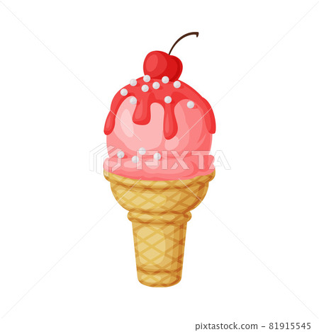 Pink Ice Cream Ball in Waffle Cup as Frozen Dessert and Sweet Snack Vector Illustration 81915545