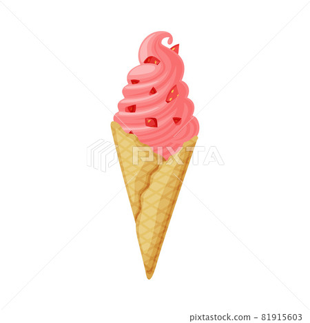 Pink Twisted Ice Cream in Waffle Cone as Frozen Dessert and Sweet Snack Vector Illustration 81915603