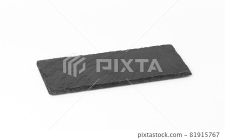 rectangular black slate stone board isolated on white background, utensils for serving food 81915767