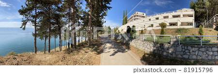 panorama hotel on mountain with shore of Lake Ohrid in Macedonia 81915796