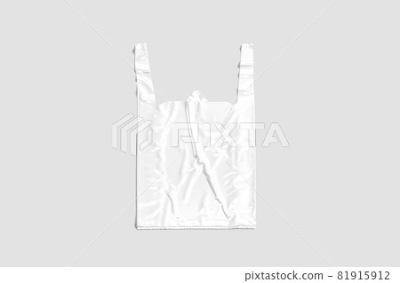 Blank white t-shirt plastic bag with handle mockup, gray background 81915912