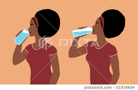 Woman sideview figure drinking water Woman sideview figure drinking water 81916684