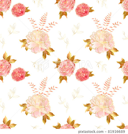 Cream pink millefleurs seamless pattern with peony 81916689