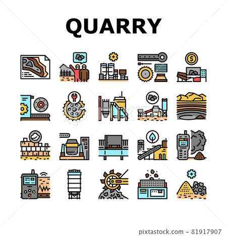 Quarry Mining Industrial Process Icons Set Vector 81917907