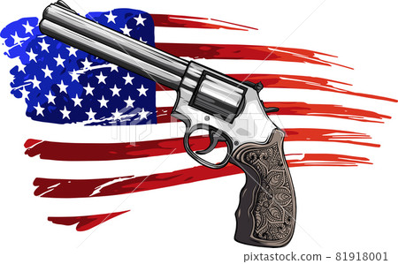 Big Revolver with USA flag. Vector Illustration isolated on white background. Big Revolver with USA flag. Vector Illustration isolated on white background. 81918001