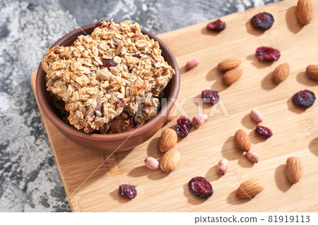 Healthy baking cookies. Oatmeal and honey sweets. Cranberry and nuts energy 81919113