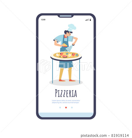 Pizzeria cafe or restaurant onboarding screen, flat vector illustration. 81919114
