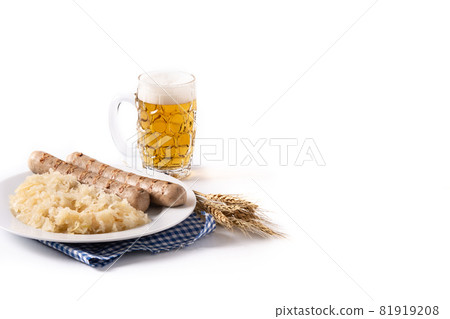 Bratwurst sausage ,sauerkraut, pretzels and beer 81919208