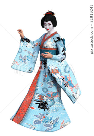 3D Geisha in blue kimono 3D Geisha in blue kimono 81919243