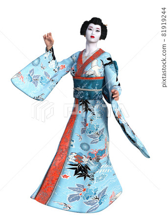 3D Geisha in blue kimono 3D Geisha in blue kimono 81919244