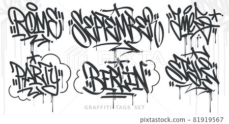 Flat Abstract Hip Hop Hand Written Urban Street Art Graffiti Style Words Vector Illustration Set Flat Abstract Hip Hop Hand Written Urban Street Art Graffiti Style Words Vector Illustration Set 81919567
