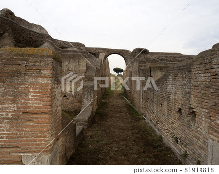 old ancient ostia archeological ruins 81919818