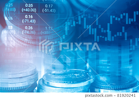 Stock market investment trading financial, coin and graph chart or Forex for analyze profit finance business trend data background. 81920241