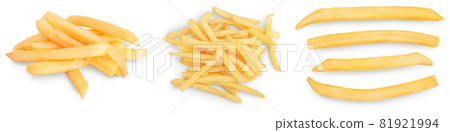 French fries or fried potatoes isolated on white background. Set or collection French fries or fried potatoes isolated on white background. Set or collection 81921994