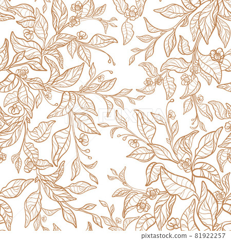 Seamless pattern. Tea twig, golden leaves, flower 81922257