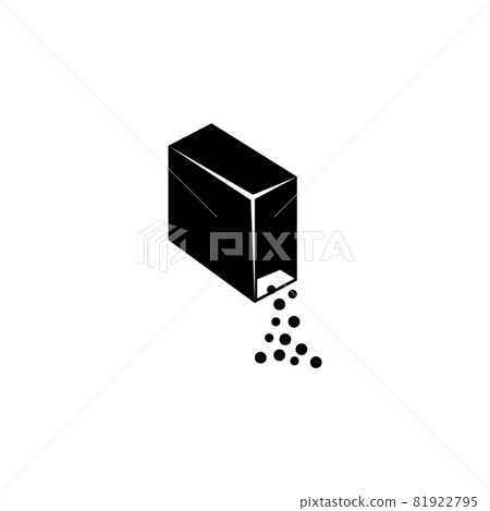 Washing Powder Box, Granules out Package. Flat Vector Icon illustration. Simple black symbol on white background. Washing Powder Box, Wash Package sign design template for web and mobile UI element. 81922795