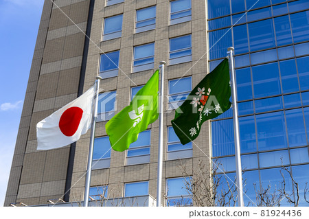 Flag displayed in front of Tochigi Police Headquarters Flag displayed in front of Tochigi Police Headquarters 81924436