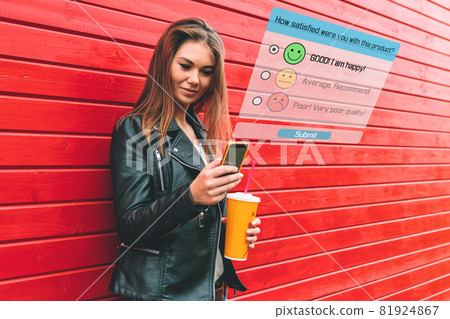 Online customer service satisfaction survey on a smartphone. Customer experience concept. 81924867