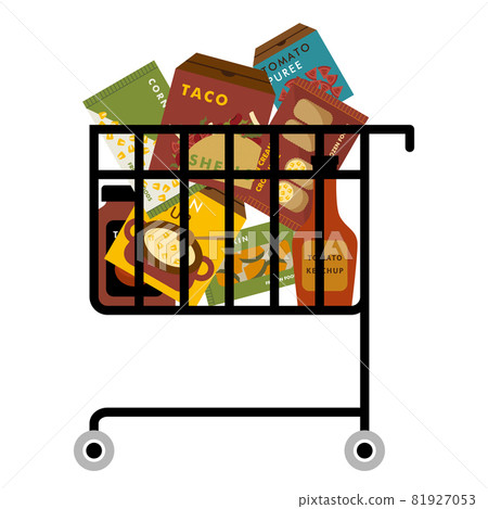 Shopping cart with lots of processed foods Shopping cart with lots of processed foods 81927053